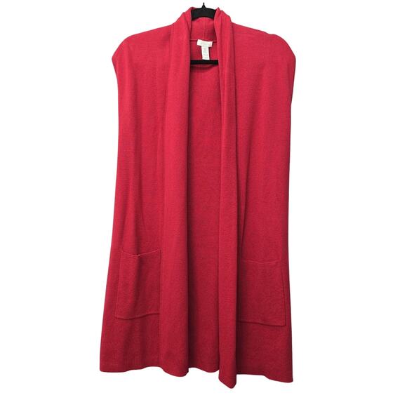 Chicos Cardigan Vest Womens Small Red Sleeveless Open Front Long Pockets Duster - Picture 1 of 9